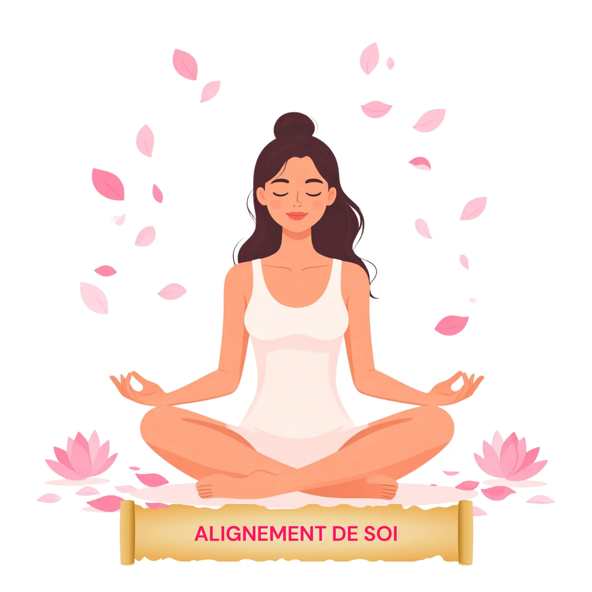 icône femme en position assise du lotus, sereine, apaisée, alignée avec qui elle est intérieurement