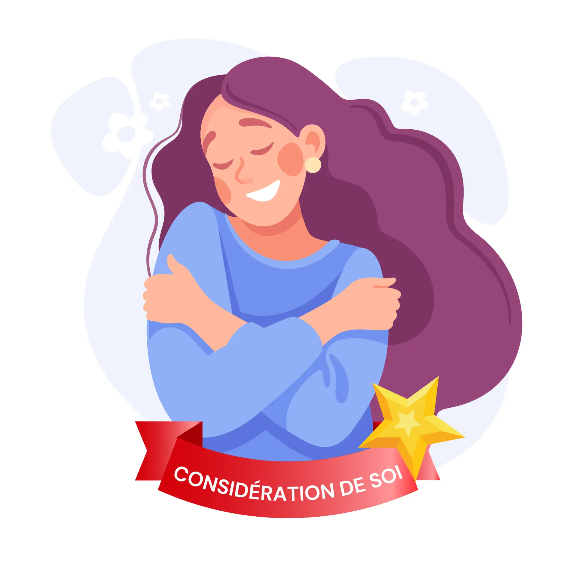 icône femme fermant les yeux se prenant dans ses bras en souriant